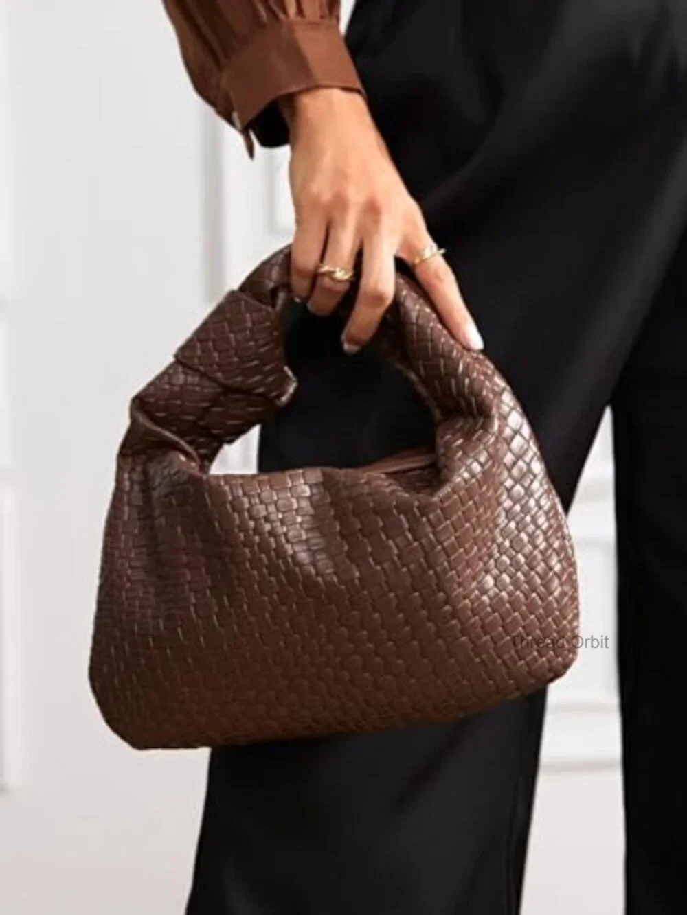 Woven Hobo Bag Faux Leather Knot Strap Handbags Clutch Purse Zipper